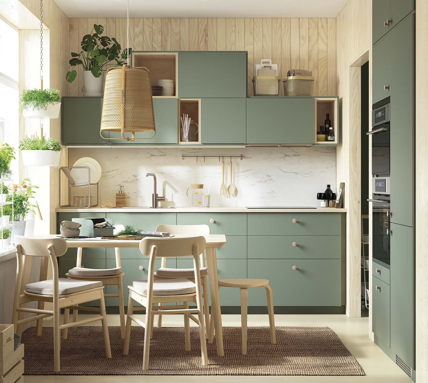 cocina mini moderna en verde de ikea