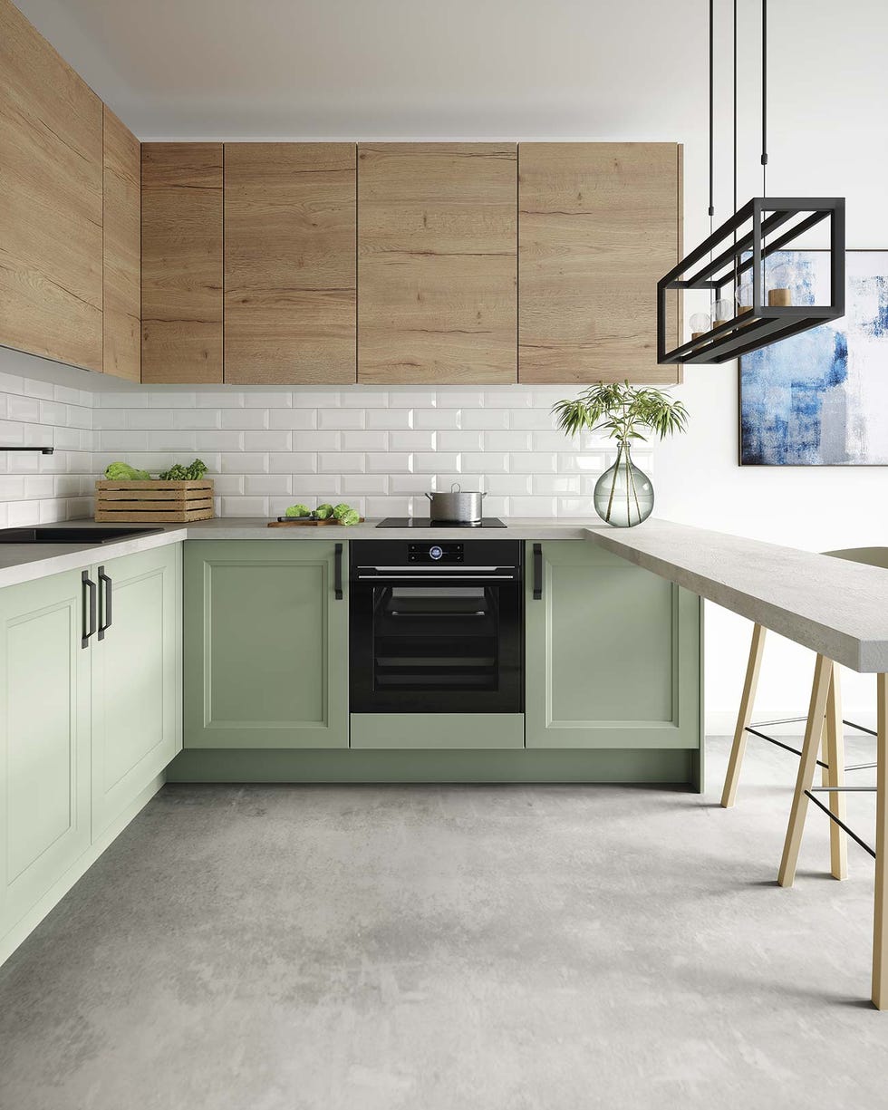 cocina e verde y madera paduaoslo con encimera laminada
