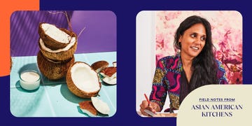 side by side photo of food and author