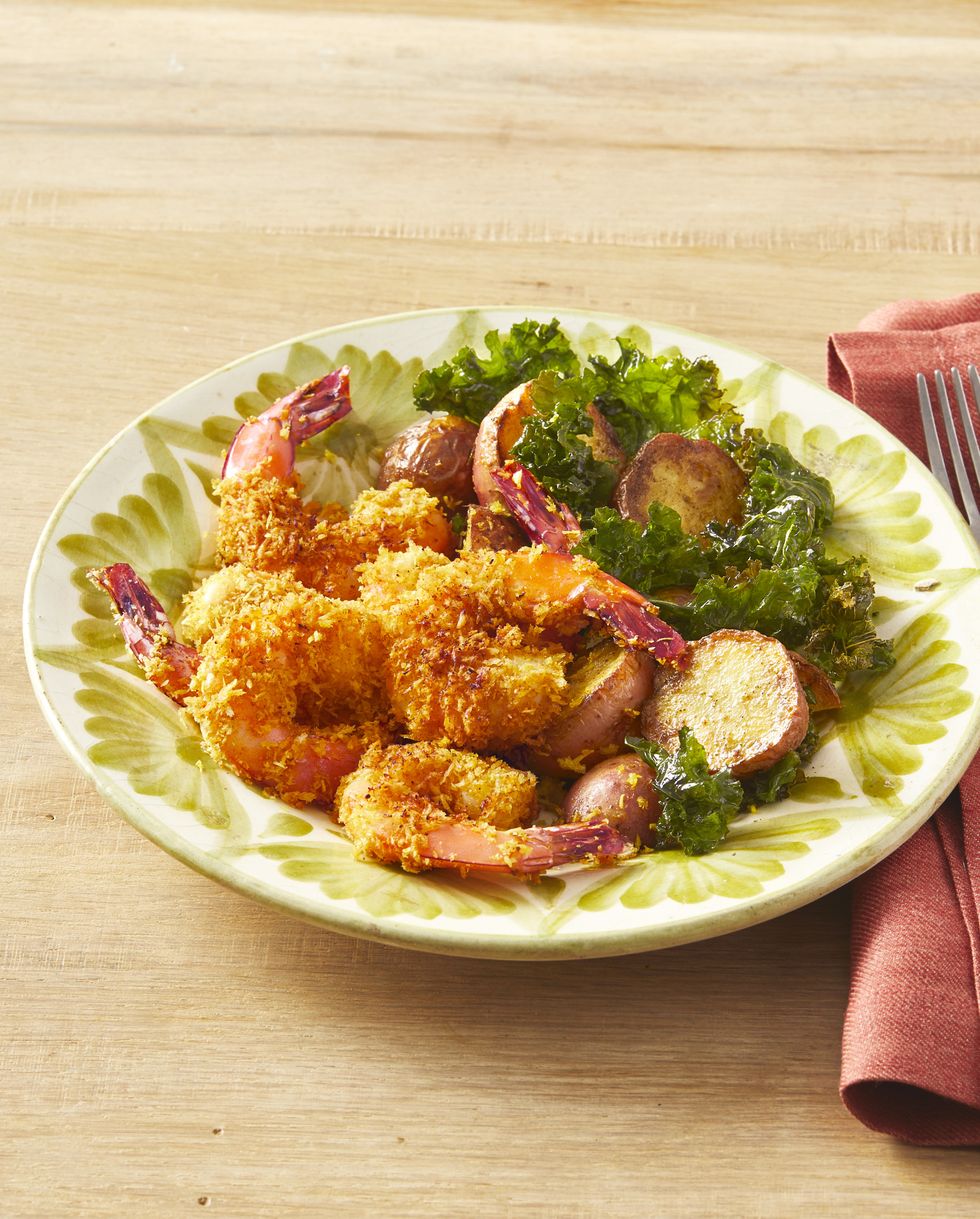 coconut curry shrimp with potatoes and kale