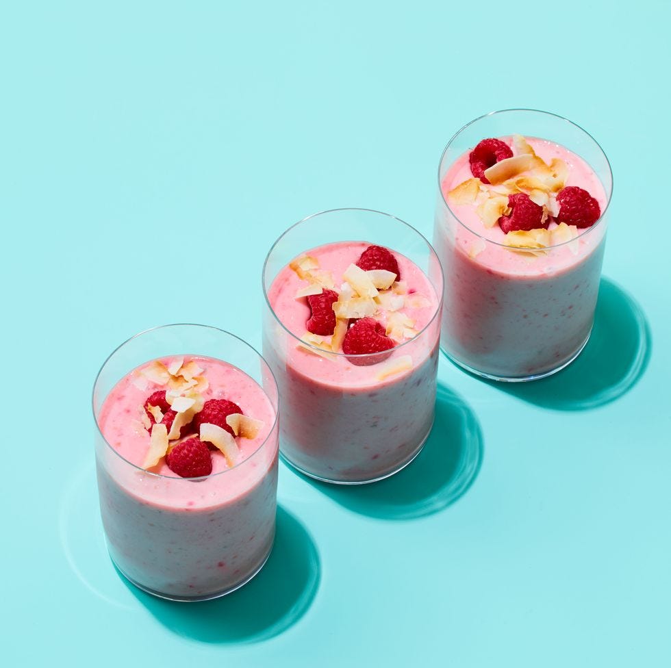 coconut raspberry smoothie in a glass