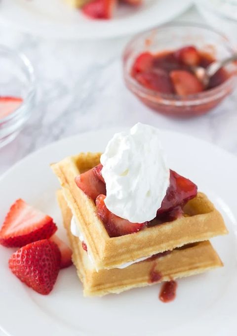 rhubarb recipes coconut waffles with strawberry rhubarb compote