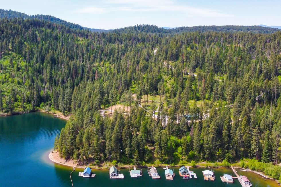 coeur d'alene lake and highway  aerial view