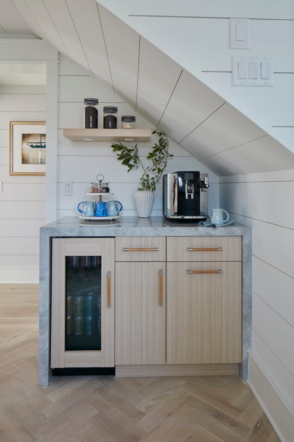 coffee bar under staircase