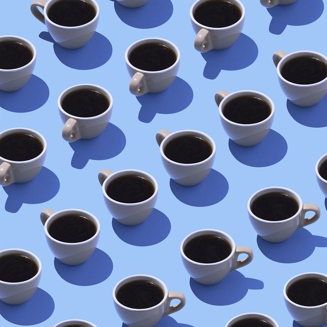 Coffee cups on light blue ground, 3D Rendering