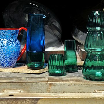 Blue, Cobalt blue, Glass, Green, Water, Light, Glass bottle, Turquoise, Bottle, Transparent material, 