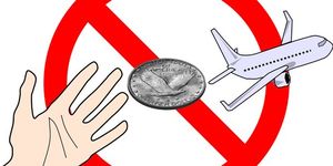 飛行機にコインを投げるイメージイラスト