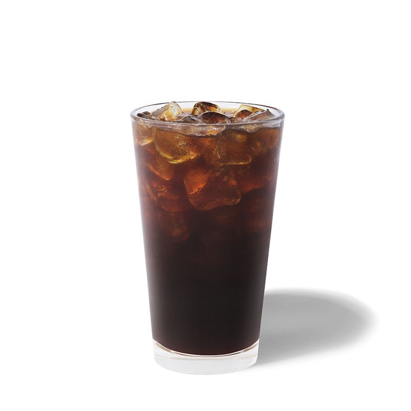 shot of starbucks cold brew coffee, in a glass with ice
