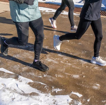 People jogging on a snowy path people jogging on a snowy path