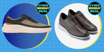 two pairs of stylish shoes on a colorful background promoting a cyber monday deal