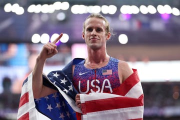 paris, france august 06 cole hocker of team united states celebrates winning the gold medal after the mens 1500m final on day eleven of the olympic games paris 2024 at stade de france on august 06, 2024 in paris, france photo by michael steelegetty images