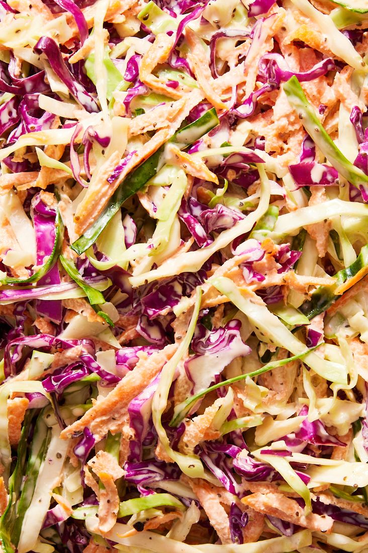 classic coleslaw tossed in a creamy, mayo based dressing