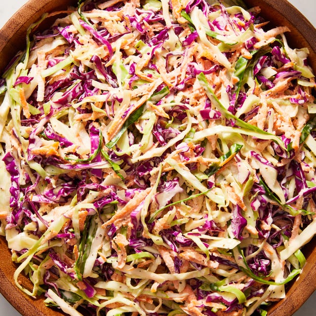 classic coleslaw tossed in a creamy, mayo based dressing