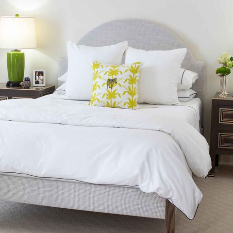 Furniture, Bed, Bedding, Bed sheet, Bedroom, White, Bed frame, Room, Yellow, Pillow, 