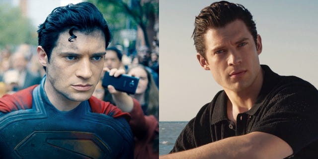 two individuals in separate scenes one in a superhero costume and the other in casual attire