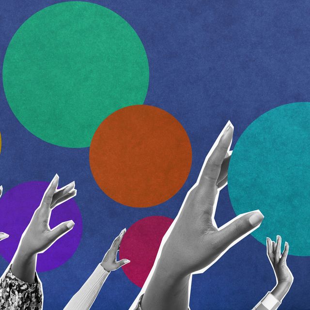 collage of hands reaching up with colourful dots in background