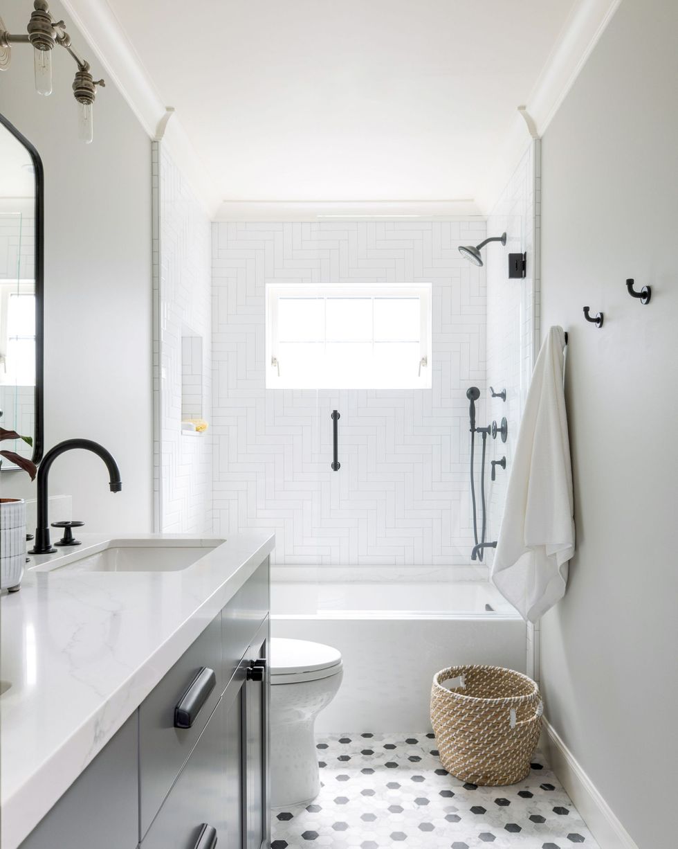 white and black tile bathroom