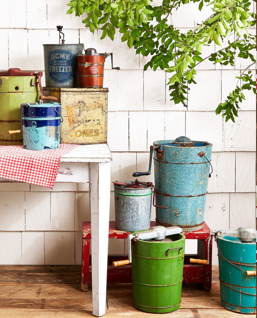 summer activities with antique tin display