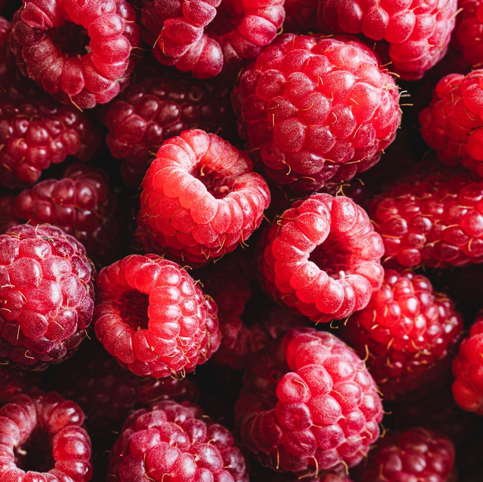 collection of fresh red raspberries