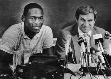 michael jordan and coach dean smith at news conference