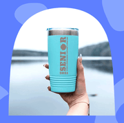 This is an image college graduation gifts, 2021 tumbler, amazon gift card, city wall art, school game
