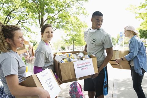 College students helping out in a food drive