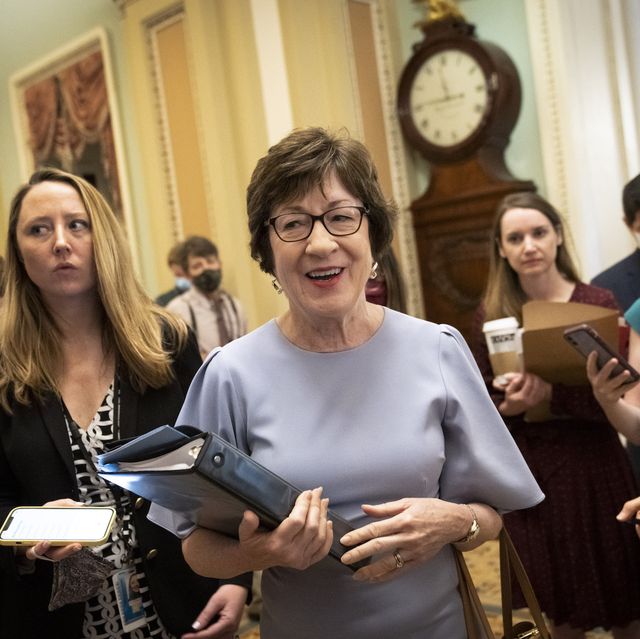 washington, dc   july 28 sen susan collins r me walks to the senate floor after speaking to reporters after meeting privately with senate minority leader mitch mcconnell r ky at the us capitol on july 28, 2021 in washington, dc the group told reporters that they now have an agreement with senate democrats on the major issues of the bill photo by drew angerergetty images