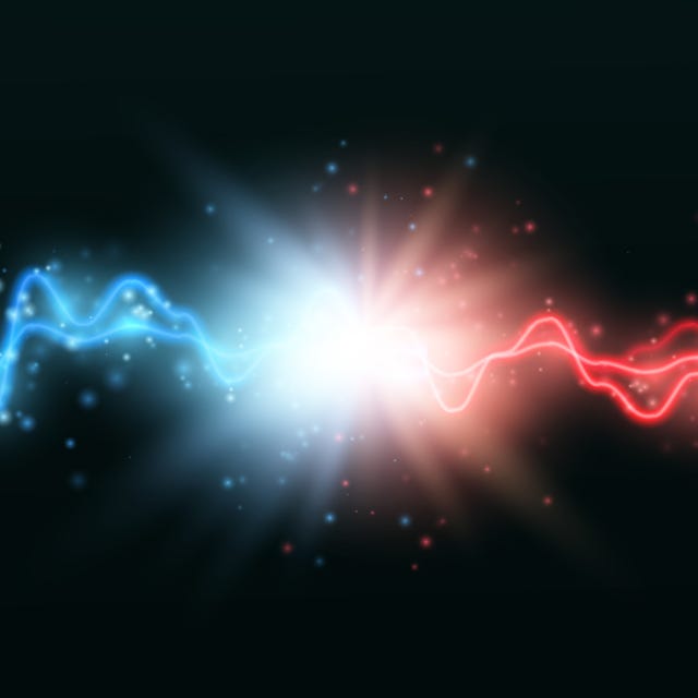 collision of two forces with red and blue light vector versus concept