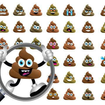 poop emoji with magnifying glass