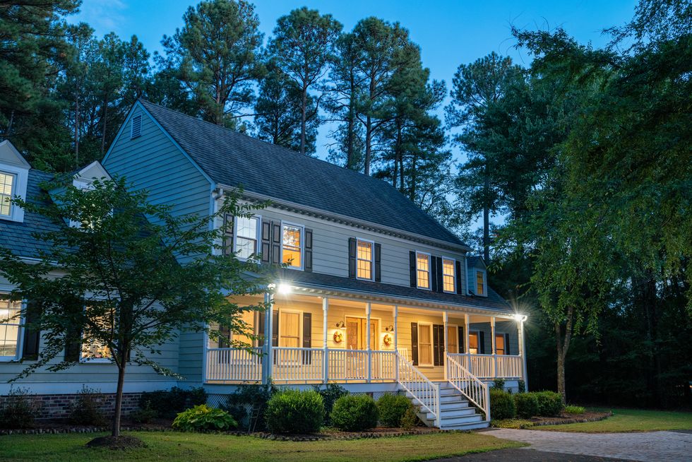 colonial style house at dusk