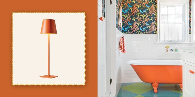 orange lamp and bathroom