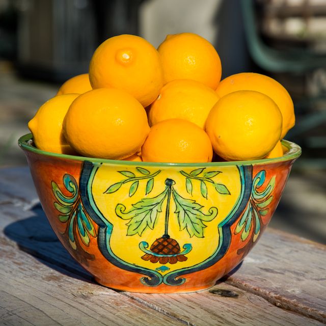 colorful bowl of ripe meyer lemons