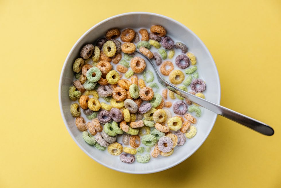 colorful cereals with milk