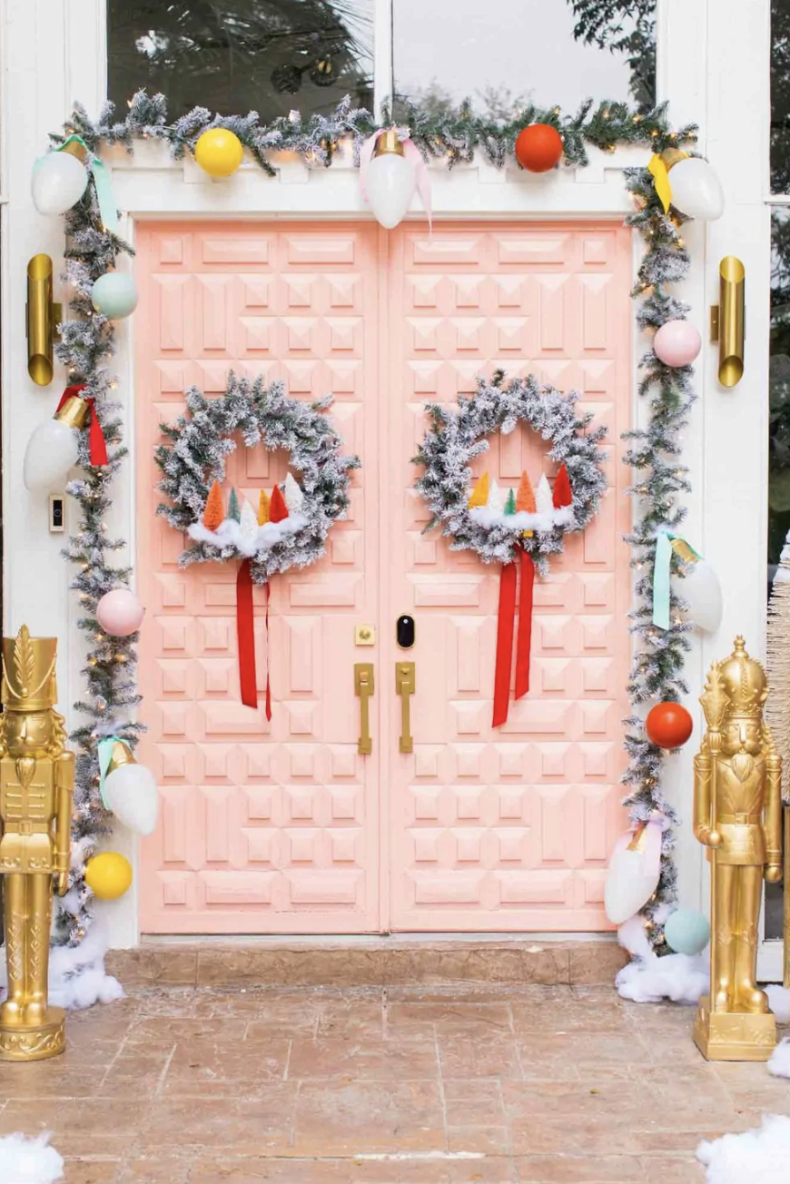 Colorful front door outdoor christmas decoration