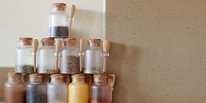 colorful mixed spices in vintage jar detail