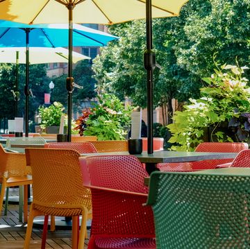 colorful outdoor dining area at restaurant