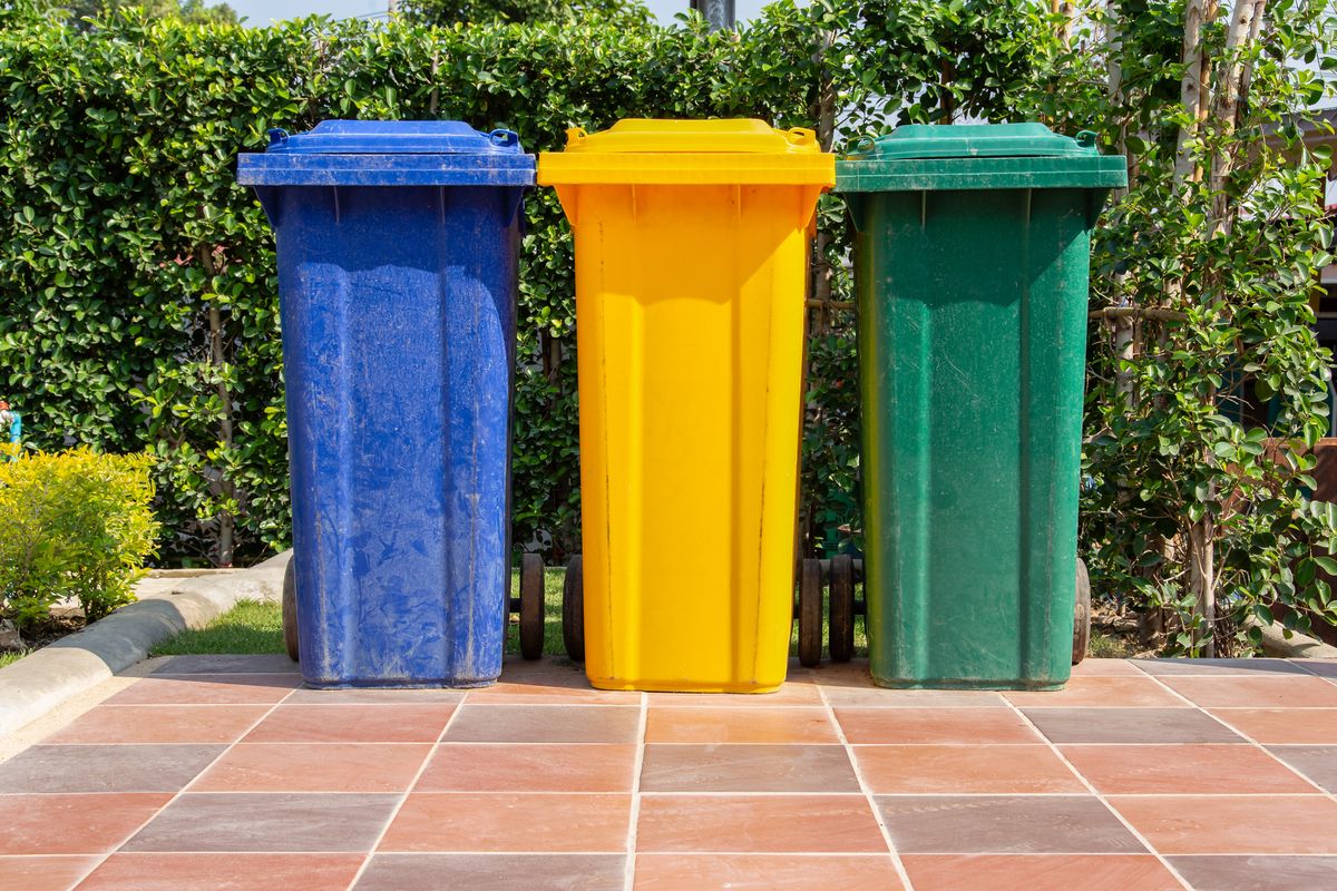Colorful plastic bins for different waste types