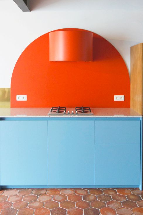 blue and orange modern kitchen