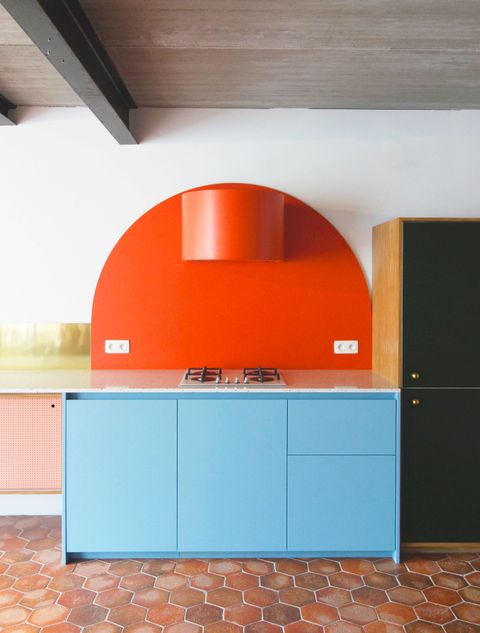blue and orange modern kitchen
