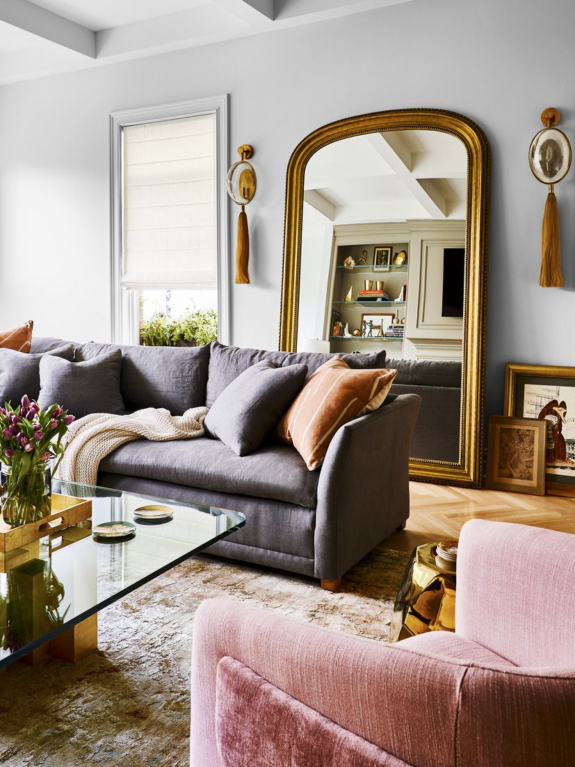 pink and gray living room