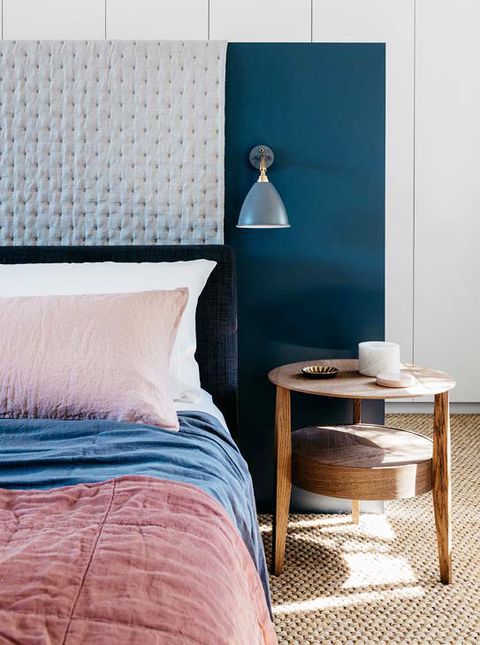 pink and navy bedroom