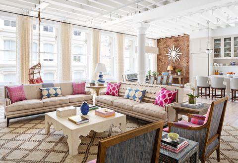 pink and blue living room