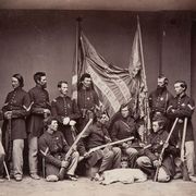 color bearers of the 71st illinois infantry holding henry rifles