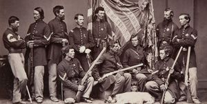 color bearers of the 71st illinois infantry holding henry rifles