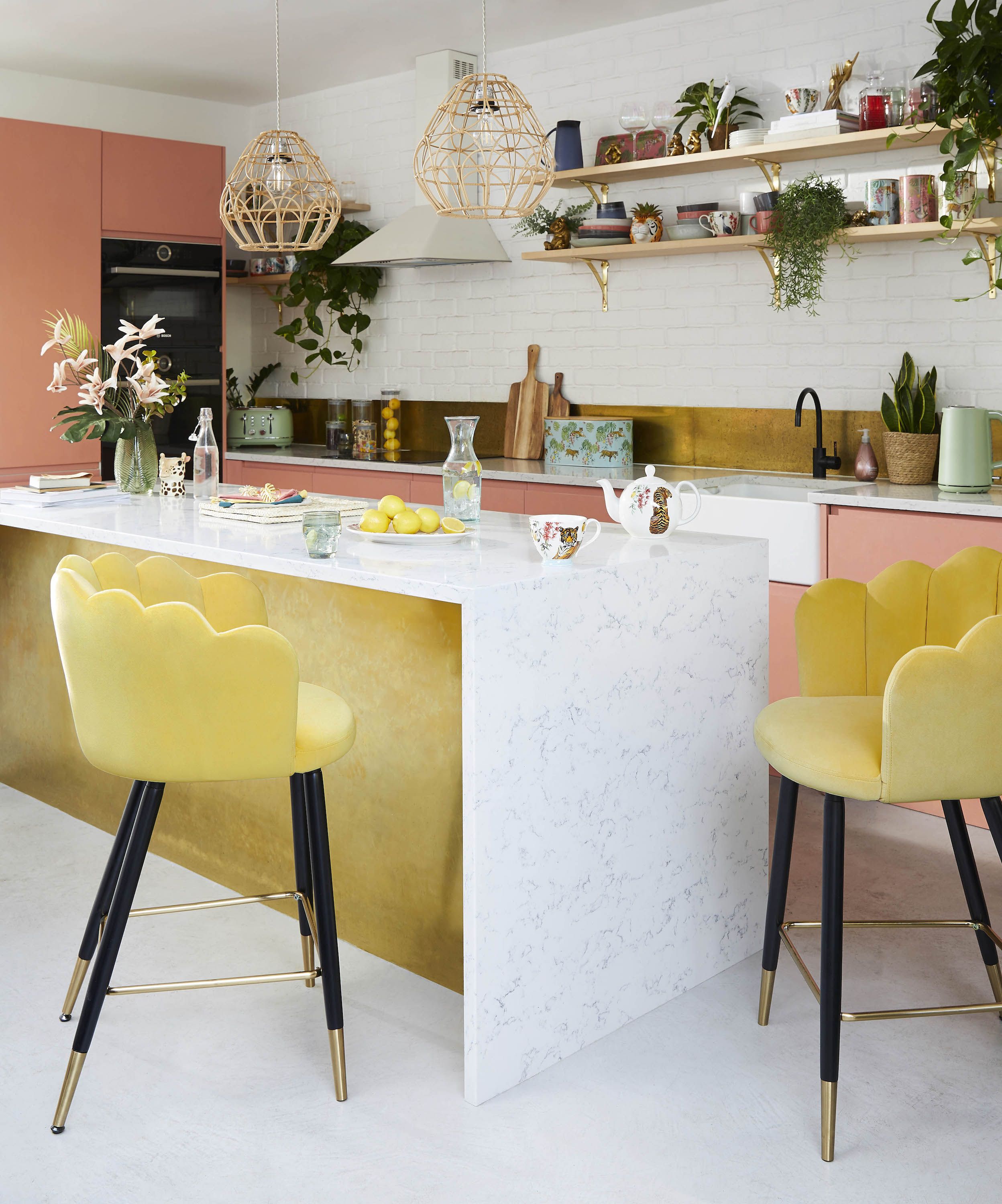 Yellow velvet bar discount stools