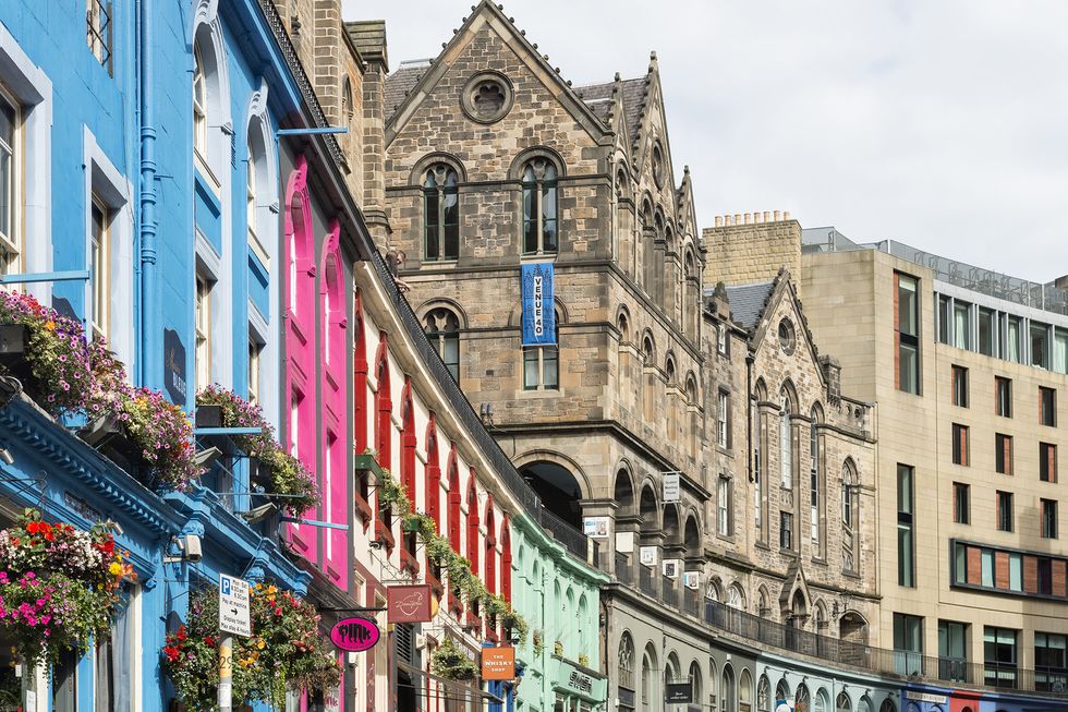 coloured houses at West Bow in Edinburgh