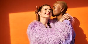 colourful studio portrait of two women