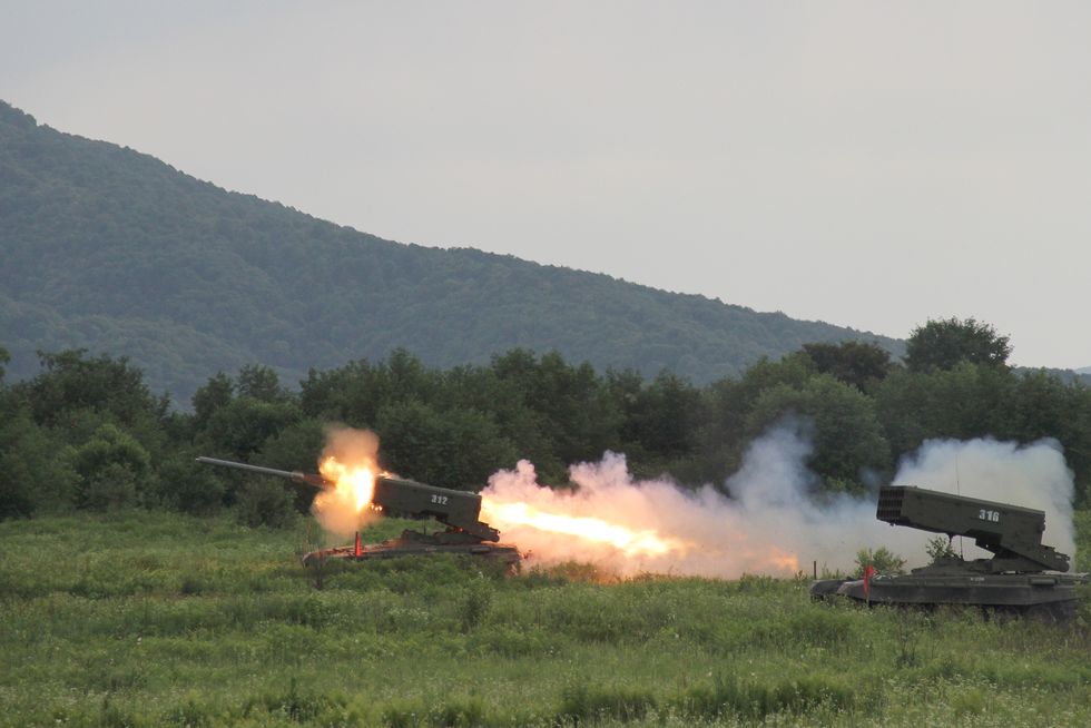 live firing exercises for solntsepyok heavy flamethrower units in north ossetia russia