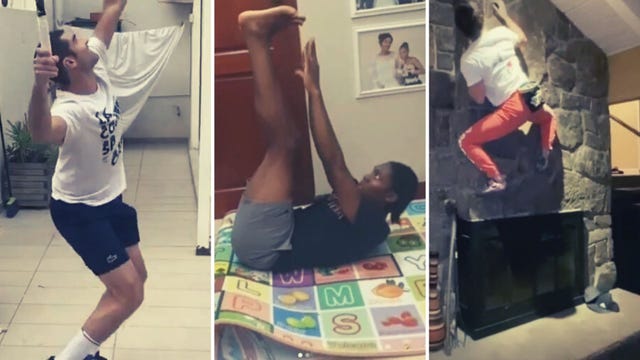 Imágenes de Instagram de Pablo Andújar, Caster Semenya y Brooke Raboutou entrenando en casa durante la cuarentena por el coronavirus.