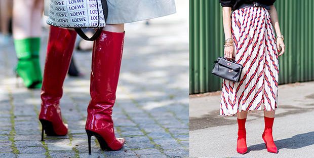 Clothing, Street fashion, Fashion, Red, Footwear, Pink, Knee, Leg, Black-and-white, Joint, 